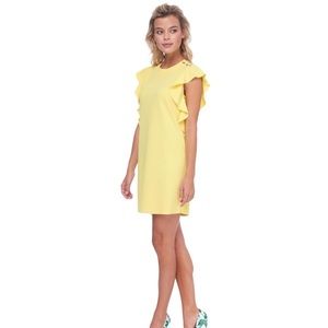 ABS Collection Yellow Ruffle LaceUp Shoulder Dress